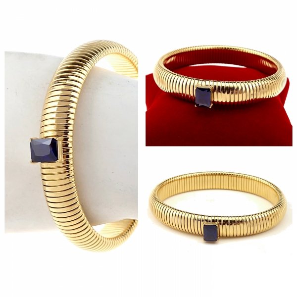 905a Bransoletka złota 6,5cm stal chirurgiczna bangla 316L rozciągliwa