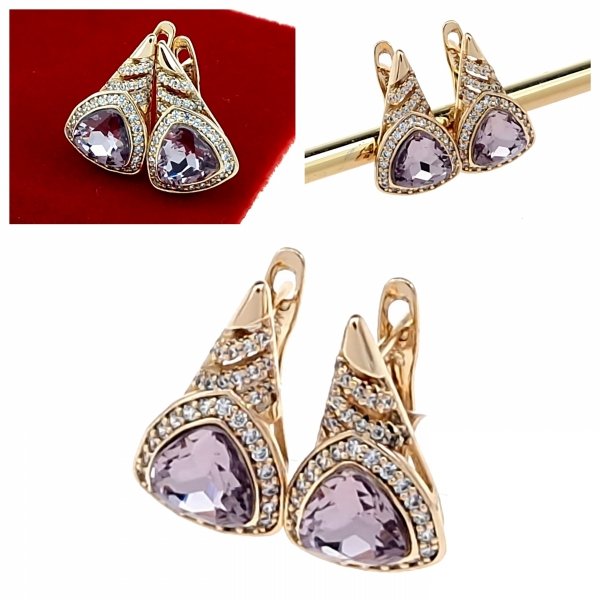 0213 Kolczyki złote Austrian Crystal cyrkonia pozłacane 18k Xuping wiszące 