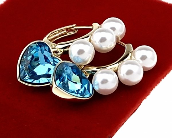 2240 Kolczyki złote pozłacane Austrian Crystal wiszące 14K cyrkonie Xuping serce perły
