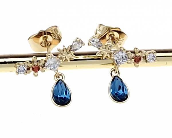 1413 Kolczyki złote pozłacane Austrian Crystal wiszące 14K cyrkonie Xuping 