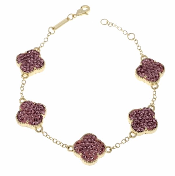 0365 Bransoletka elegancka złota 18+2cm pozłacana 14k cyrkonie koniczyna marokańska
