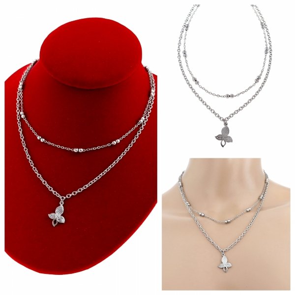 3916 Srebrny naszyjnik podwójny 40-45+5cm stal chiurgiczna 316L nierdzewna