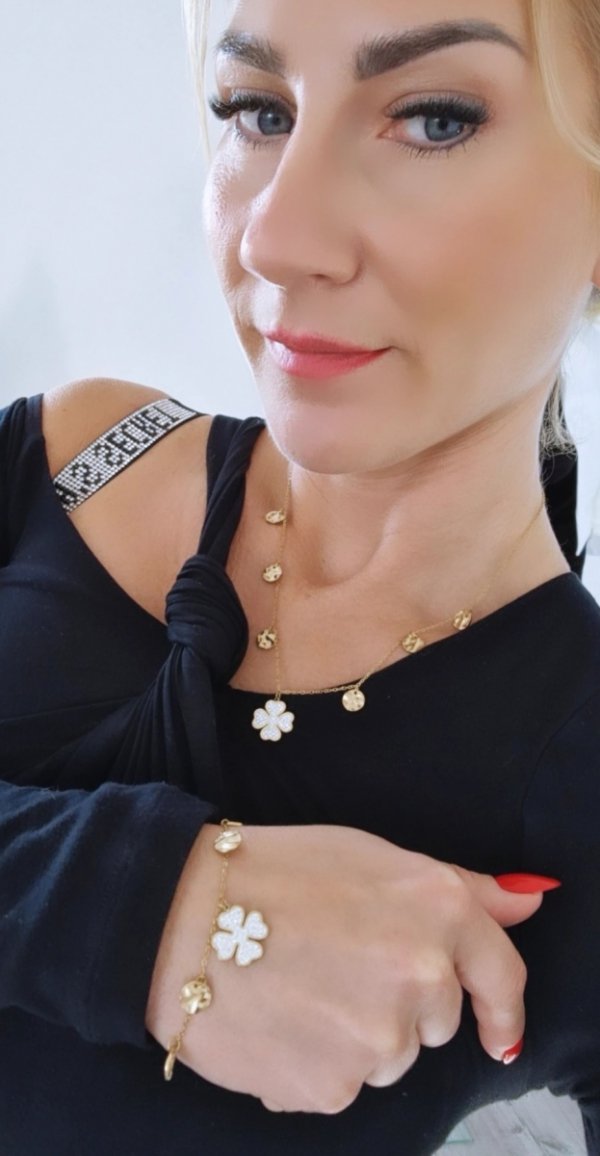 @1092 Bransoletka złota 18+3 stal chirurgiczna 316L celebrytka koniczynka