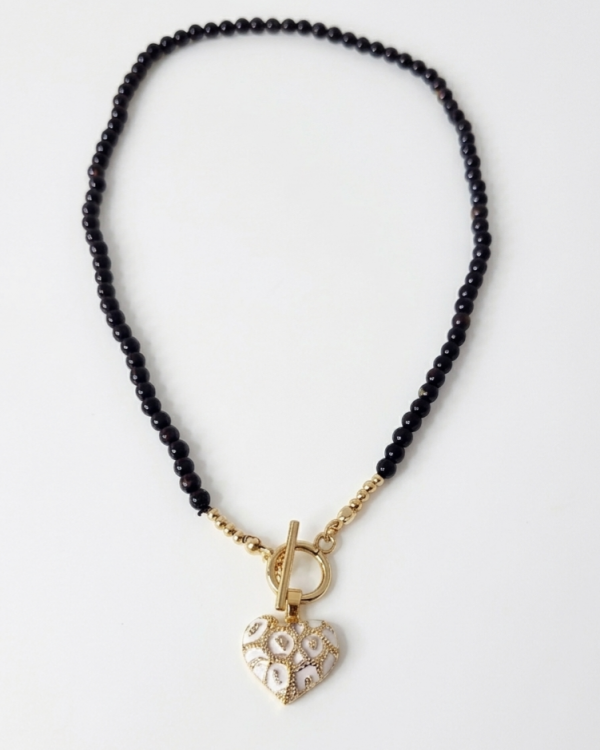 2331e Naszyjnik turmalin kamień naturalny 43cm stal chirurgiczna nierdzewna 