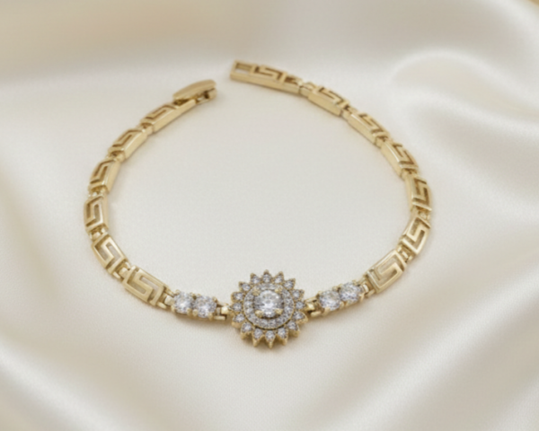 943 Bransoletka elegancka złota 17,5+2cm pozłacana 14k cyrkonie