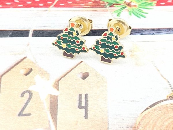 1777 Kolczyki świąteczne złote stal chirurgiczna wtyczki sztyfty wtykane święta Boże Narodzenie prezent S&amp;Y