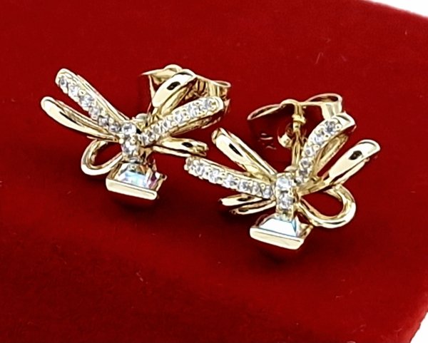 1764e Kolczyki złote pozłacane Austrian Crystal wiszące 14K cyrkonie Xuping 