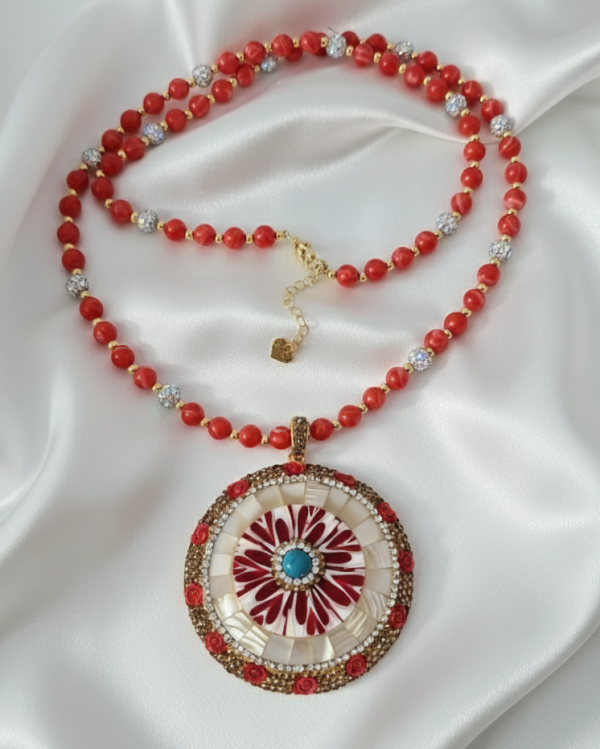 423 Naszyjnik kamienie naturalne koral 60+5cm pozłacany 14k 