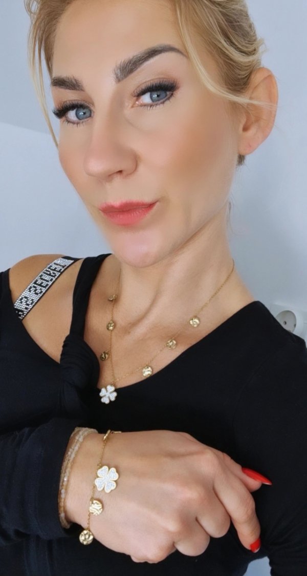 @1092 Bransoletka złota 18+3 stal chirurgiczna 316L celebrytka koniczynka