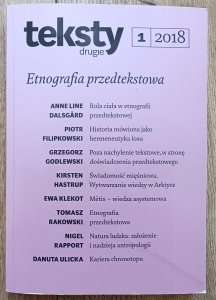 Teksty drugie 1/2018: Etnografia przedtekstowa