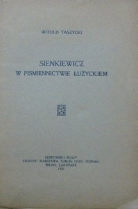 Witold Taszycki • Sienkiewicz w piśmiennictwie łużyckiem