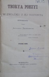 Antoni Bądzkiewicz • Teorya poezyi w związku z jej historyą opowiedziana [1875]