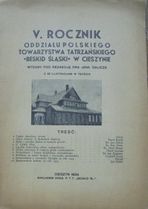 red. Jan Galicz • V. Rocznik Oddziału Polskiego Towarzystwa Tatrzańskiego 'Beskid Śląski' w Cieszynie