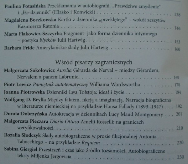 red. Małgorzata Pieczara, Rozalia Słodczyk i Anna Witkowska • Strony autobiografizmu