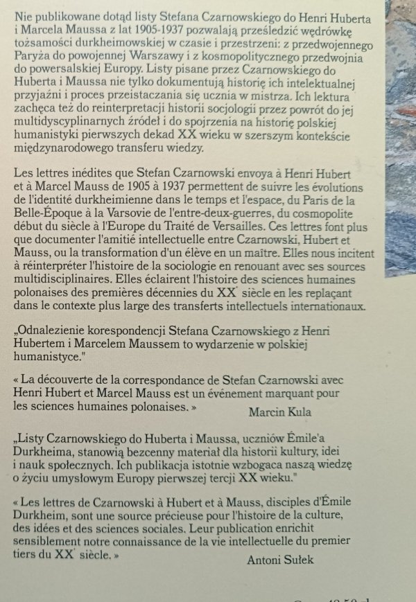 Stefan Czarnowski Listy do Henri Huberta i Marcela Maussa (1905-1937)