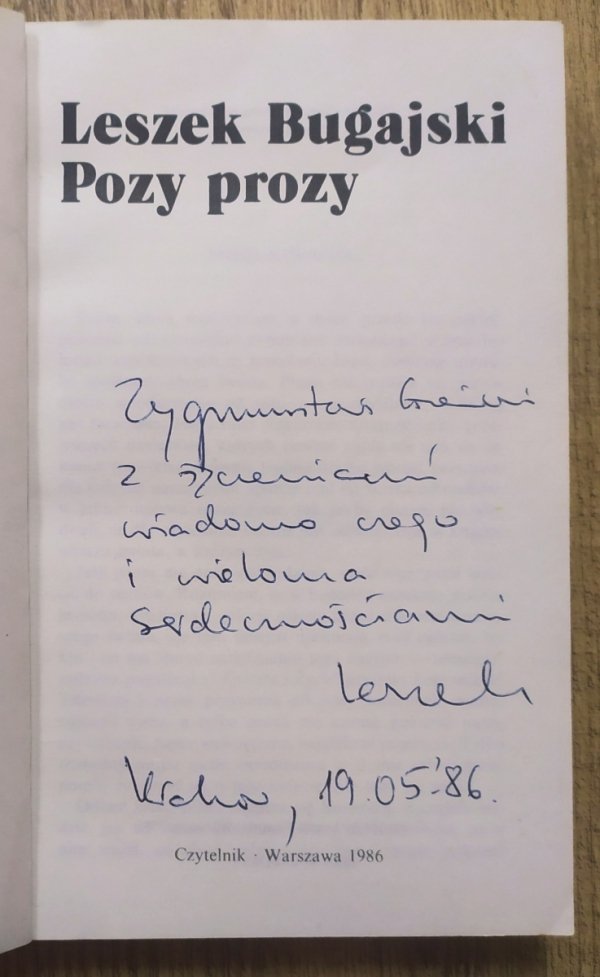 Leszek Bugajski Pozy prozy [dedykacja autorska]