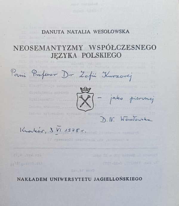 Danuta Natalia Wesołowska Neosemantyzmy współczesnego języka polskiego