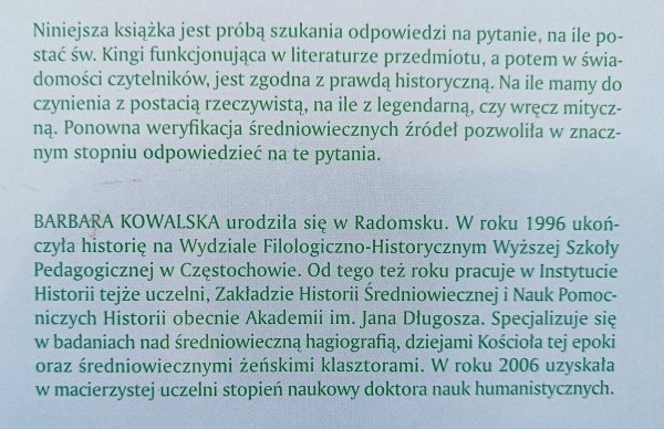 Barbara Kowalska Święta Kinga. Rzeczywistość i legenda