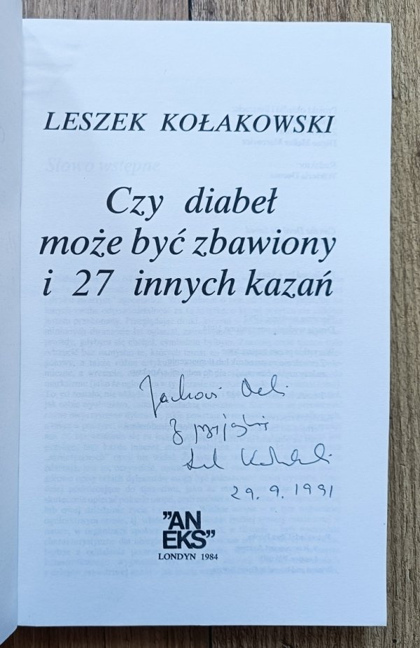 Leszek Kołakowski Czy diabeł może być zbawiony / dedykacja Leszka Kołakowskiego