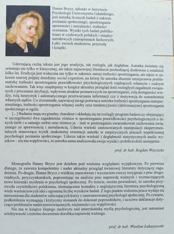 Hanna Brycz Trafność spostrzegania własnych i cudzych zachowań