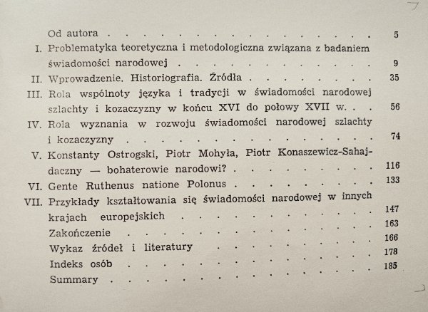 Świadomość narodowa szlachty ukraińskiej i Kozaczyzny od schyłku XVI do połowy XVII w.