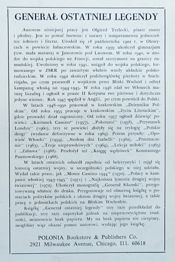 Olgierd Terlecki Generał ostatniej legendy. Rzecz o gen. Władysławie Sikorskim