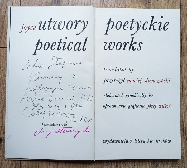 James Joyce Utwory poetyckie / dedykacja Macieja Słomczyńskiego