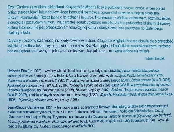 Jean Claude Carriere, Umberto Eco Nie myśl, że książki znikną