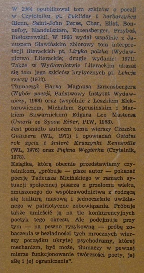 Jan Prokop • Żywioł wyzwolony. Studium o poezji Tadeusza Micińskiego