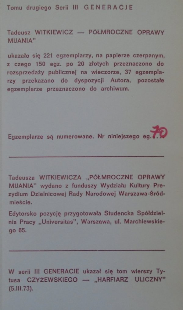 Tadeusz Witkiewicz • Półroczne oprawy mijania [Generacje seria III]