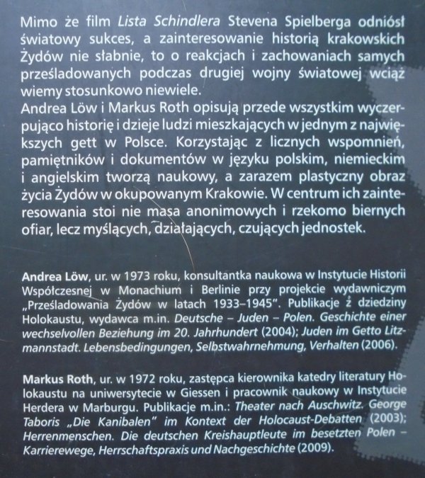 Andrea Low, Marcus Roth Krakowscy Żydzi pod okupacją niemiecką 1939-1945