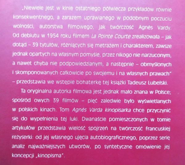 red. Tadeusz Lubelski Agnes Varda. Kinopisarka