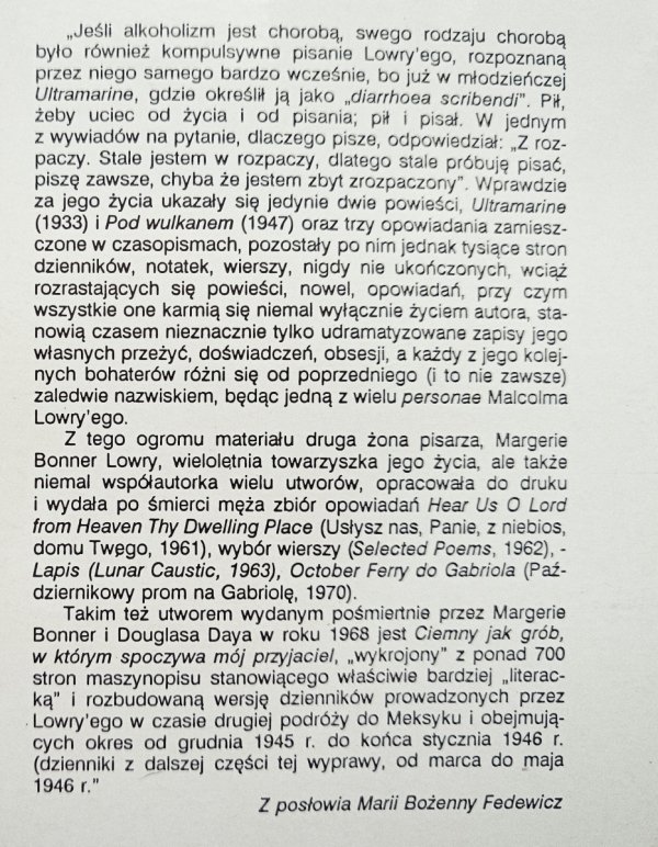 Malcolm Lowry Ciemny jak grób, w którym spoczywa mój przyjaciel