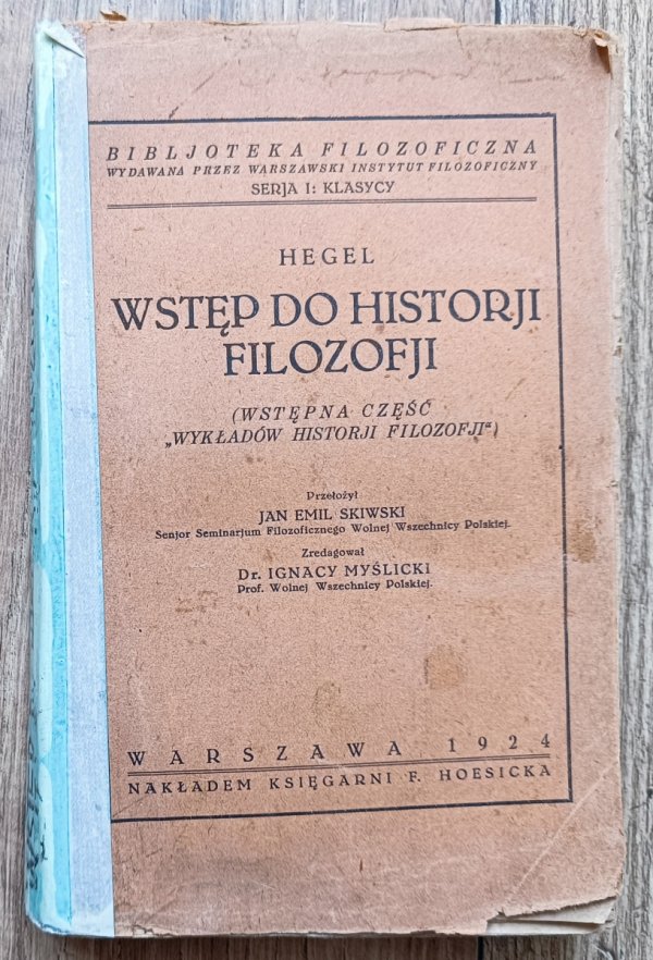 Hegel Wstęp do historji filozofji / 1924