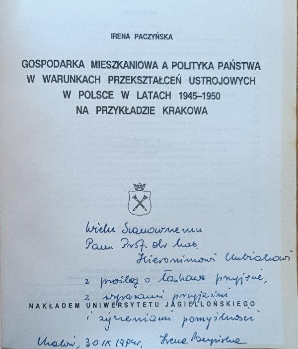 Gospodarka mieszkaniowa a polityka państwa w warunkach przekształceń ustrojowych w Polsce w latach 1945-1950 na przykładzie Krakowa