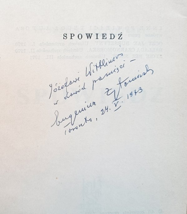 Eugeniusz Żytomirski Spowiedź [dedykacja Eugeniusza Żytomirskiego]