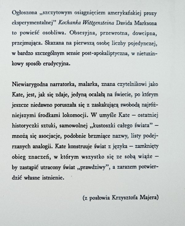 David Markson Kochanka Wittgensteina