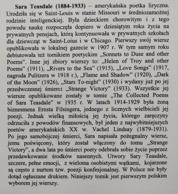 Sara Teasdale • Liryki miłosne i inne wiersze [wydanie dwujęzyczne]