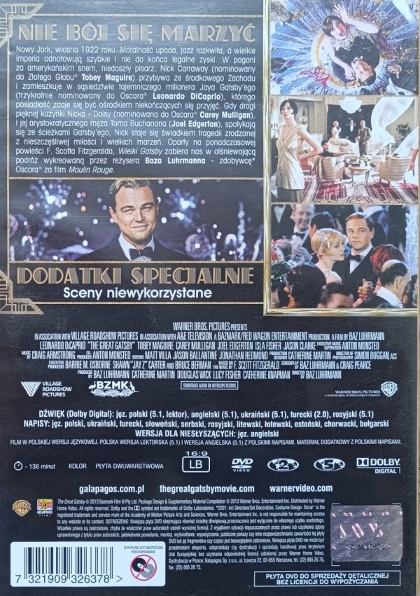 Baz Luhrmann Wielki Gatsby DVD