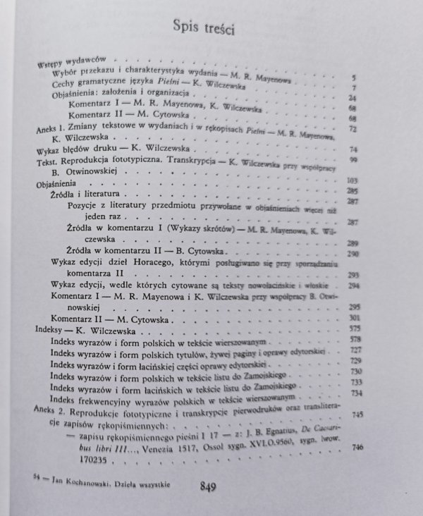 Jan Kochanowski Pieśni / dzieła wszystkie