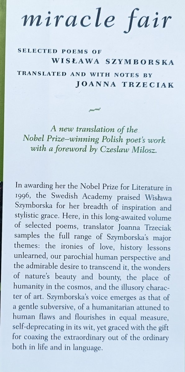 Miracle Fair. Selected Poems of Wisława Szymborska [dedykacja Joanny Trzeciak]