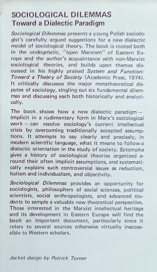 Piotr Sztompka Sociological Dilemmas. Toward a Dialectic Paradigm / dedykacja autorska