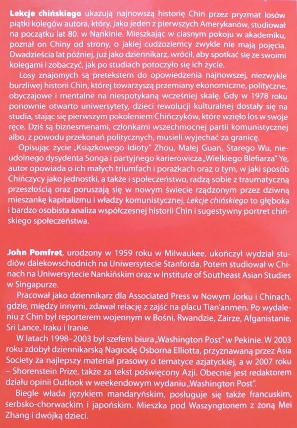 John Pomfret Lekcje chińskiego. Dzieci rewolucji kulturalnej i dzisiejsze Chiny
