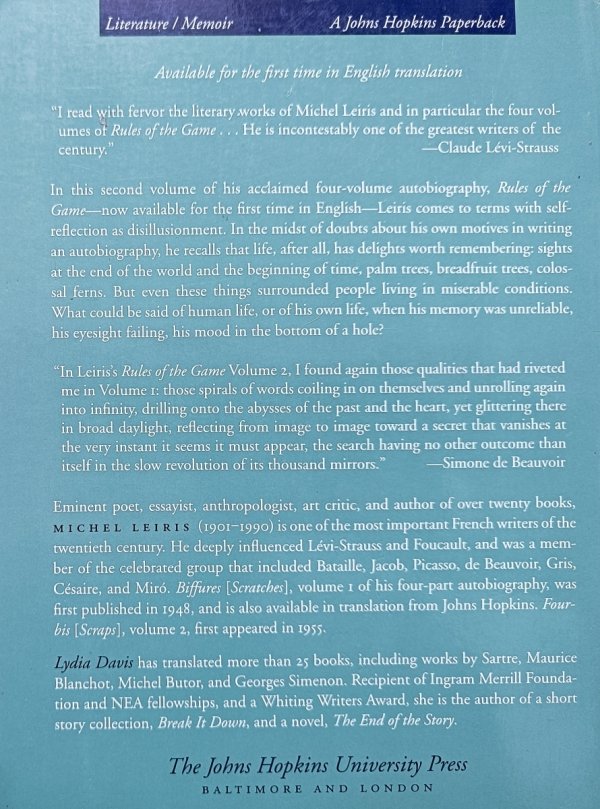 Michel Leiris Rules of the Games Volume 1/2. Scratches. Scraps