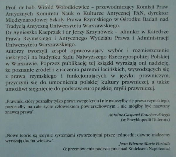 red. Witold Wołodkiewicz • Regulae Iuris. Łacińskie inskrypcje na kolumnach Sądu Najwyższego Rzeczypospolitej Polskiej