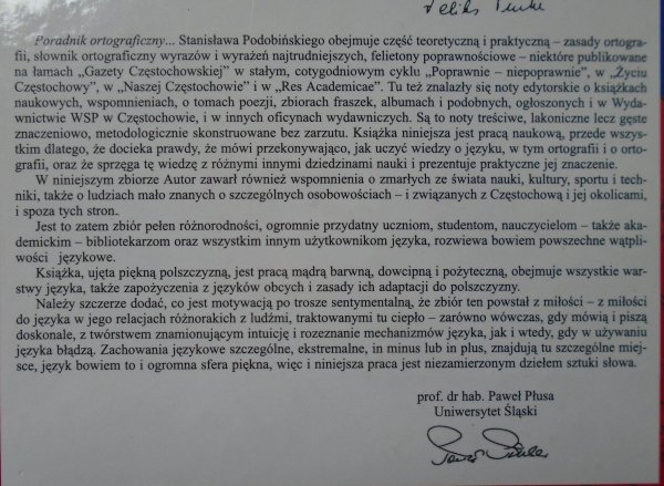 Stanisław Podobiński • Poradnik ortograficzny [dedykacja autorska]