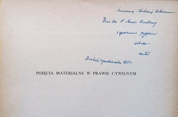 Stefan Ritterman Pojęcia materialne w prawie cywilnym / dedykacja Stefana Rittermana