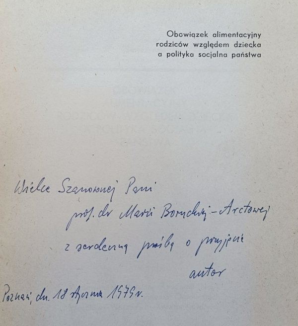 Tadeusz Smyczyński Obowiązek alimentacyjny rodziców względem dziecka / dedykacja autorska