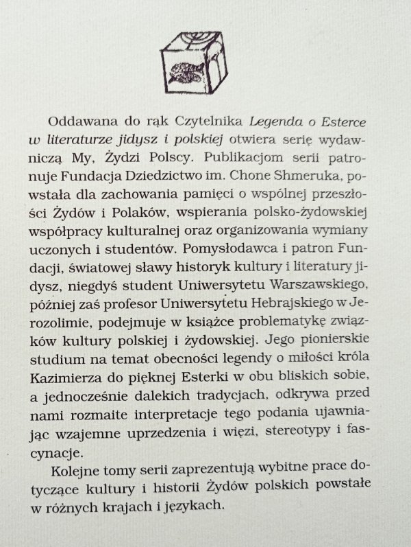 Chone Shmeruk Legenda o Esterce w literaturze jidysz i polskiej