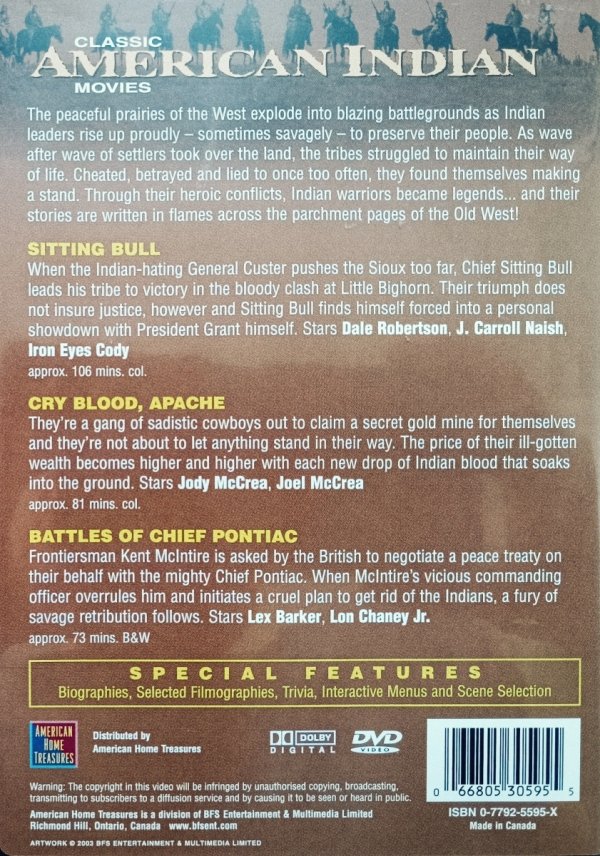 Classic American Indian Movies: Sitting Bull. Cry Blood, Apache. Battles of Chief Pontiac DVD